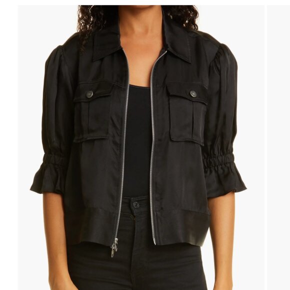Cinq à Sept Tous Les Jours Black Satin Puff Sleeve Jacket – Size L - Picture 1 of 6